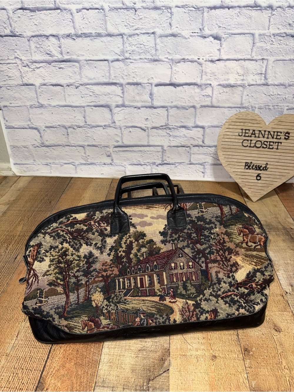 Vtg Ideal Sweden Woven Tapestry Weekender Travel Bag Duffle Horse Carriage